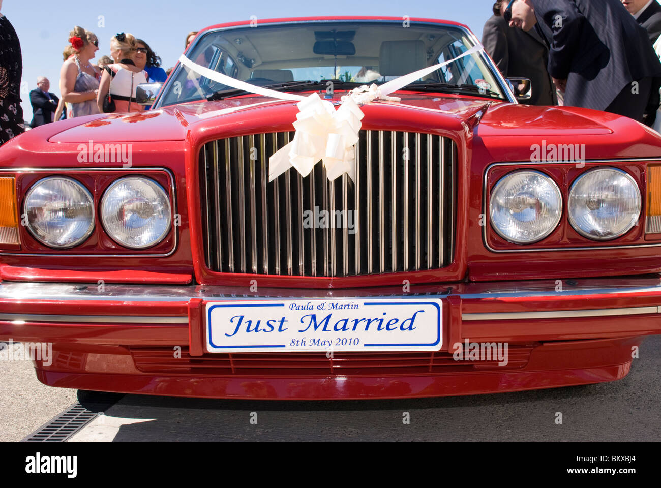 Bentley Car Decorated For A Wedding With Just Married Plate Stock