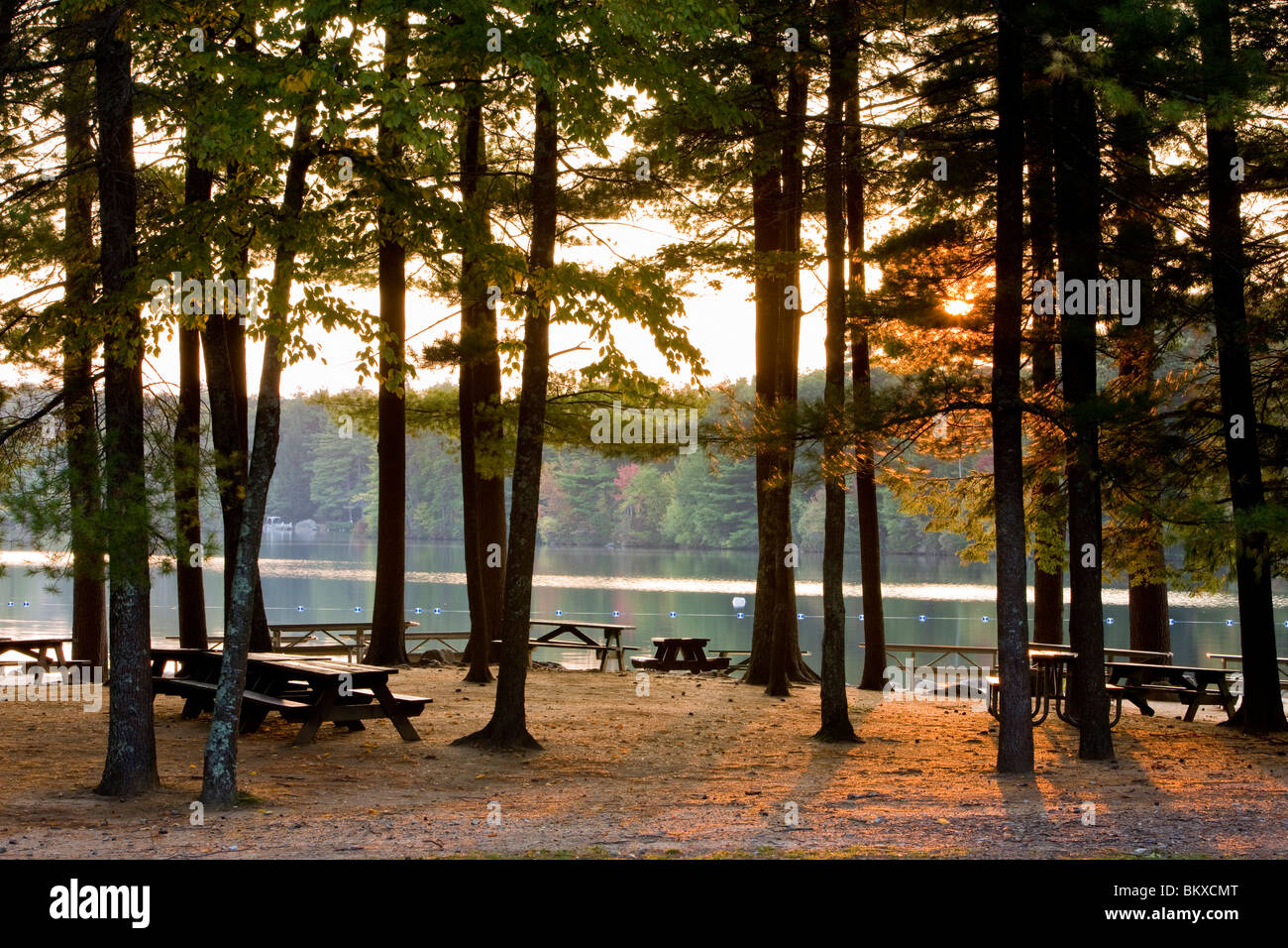 Sunset at the beach on Pawtuckaway Lake in New Hampshire's Pawtuckaway