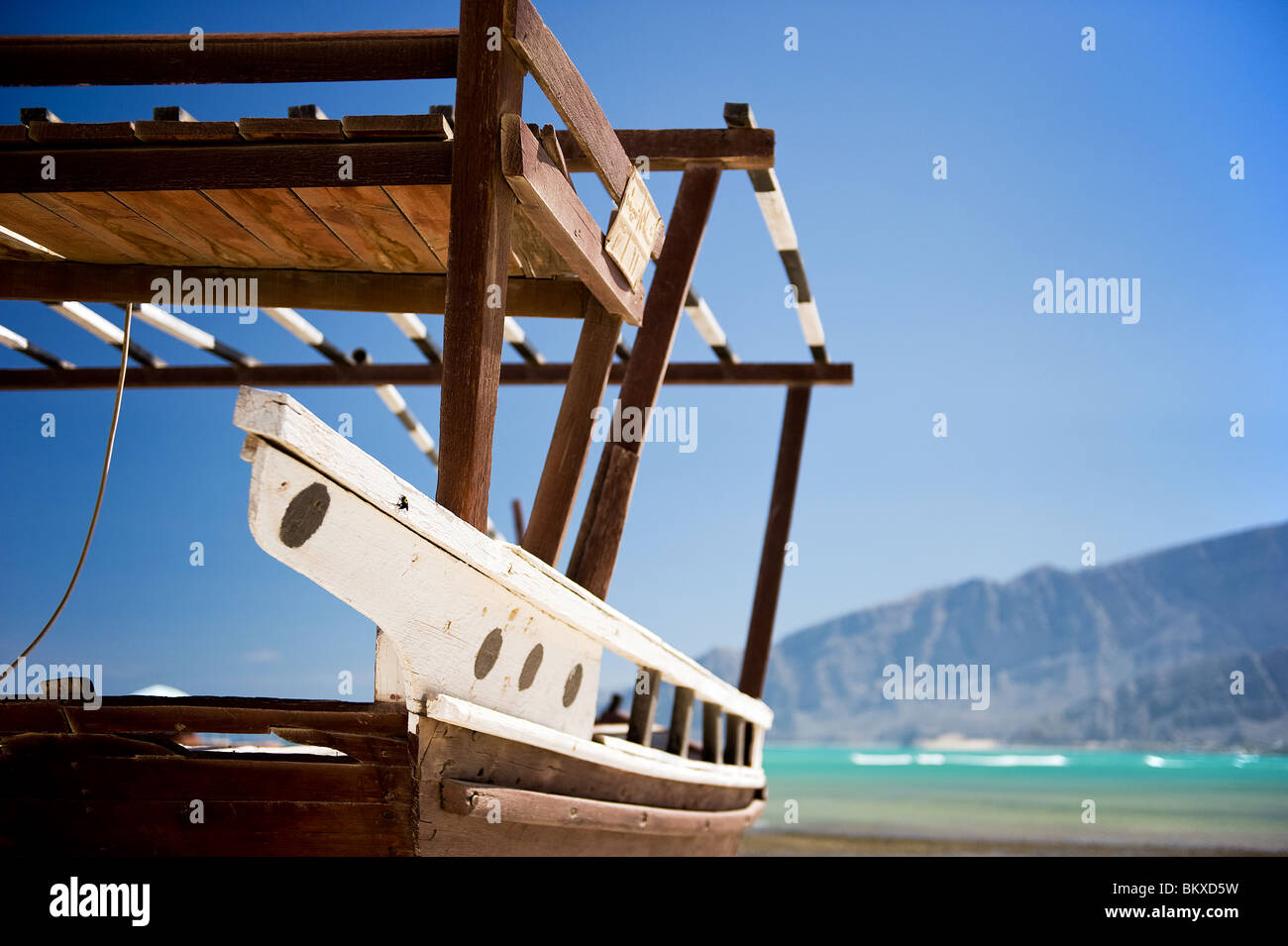 Traditional fishing boat, Musandam coast, Oman Stock Photo