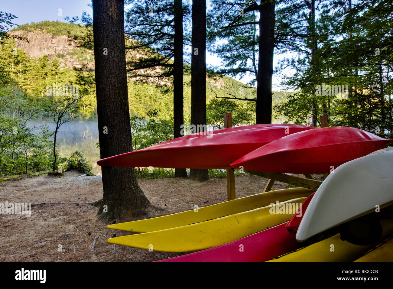 Kayaks at Echo Lake State Park in North Conway, New Hampshire. White