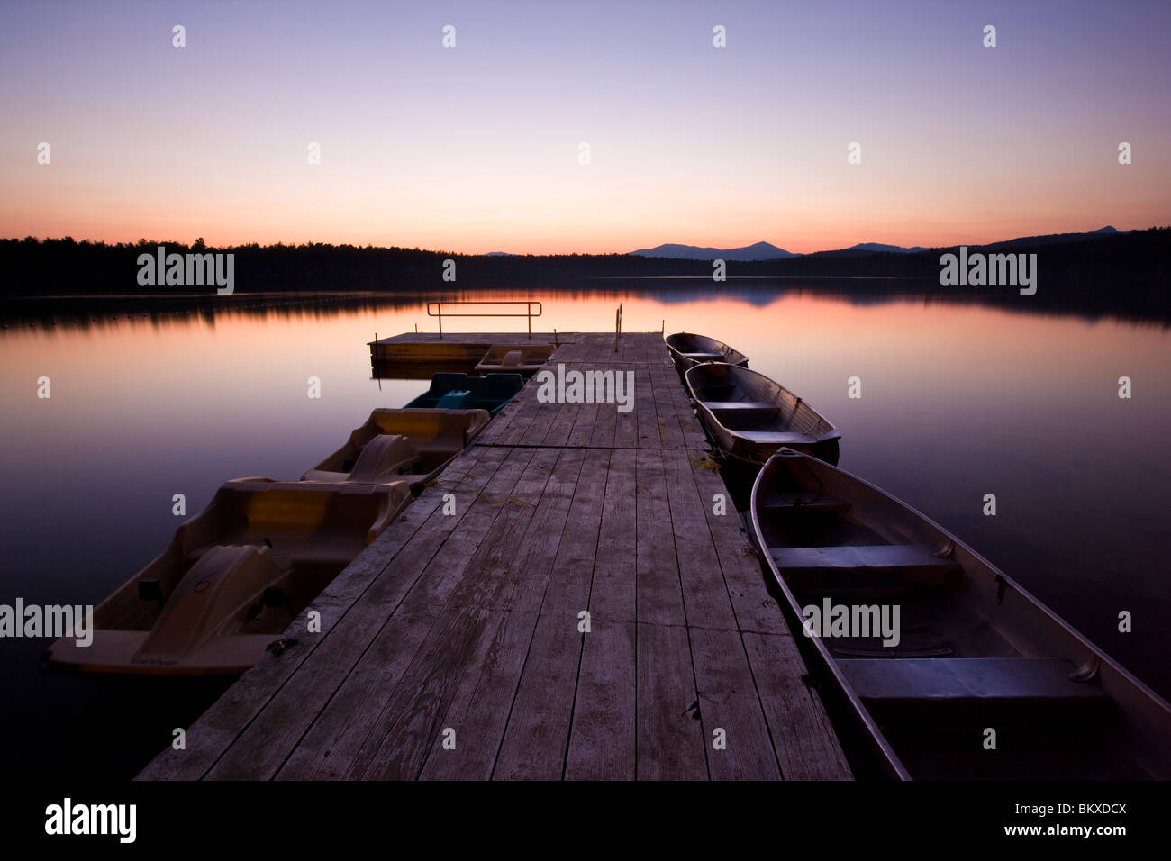 The boat dock after sunset at White Lake State Park in Tamworth, New