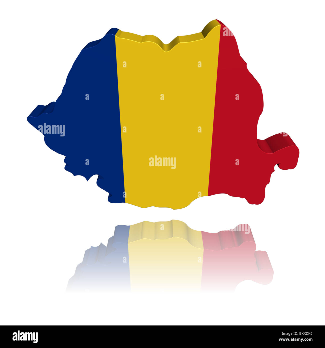 Romania map flag 3d render with reflection illustration Stock Photo