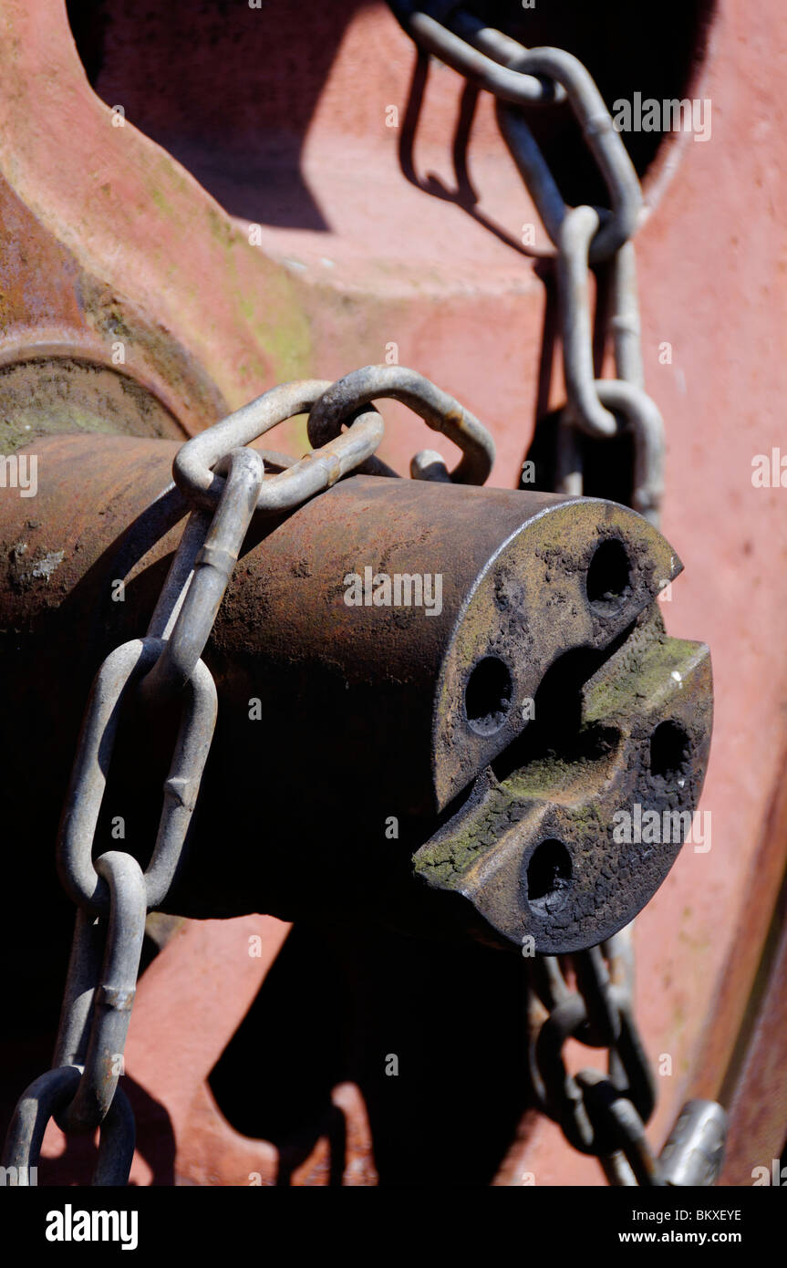 Rusty Train wheel & chain Stock Photo