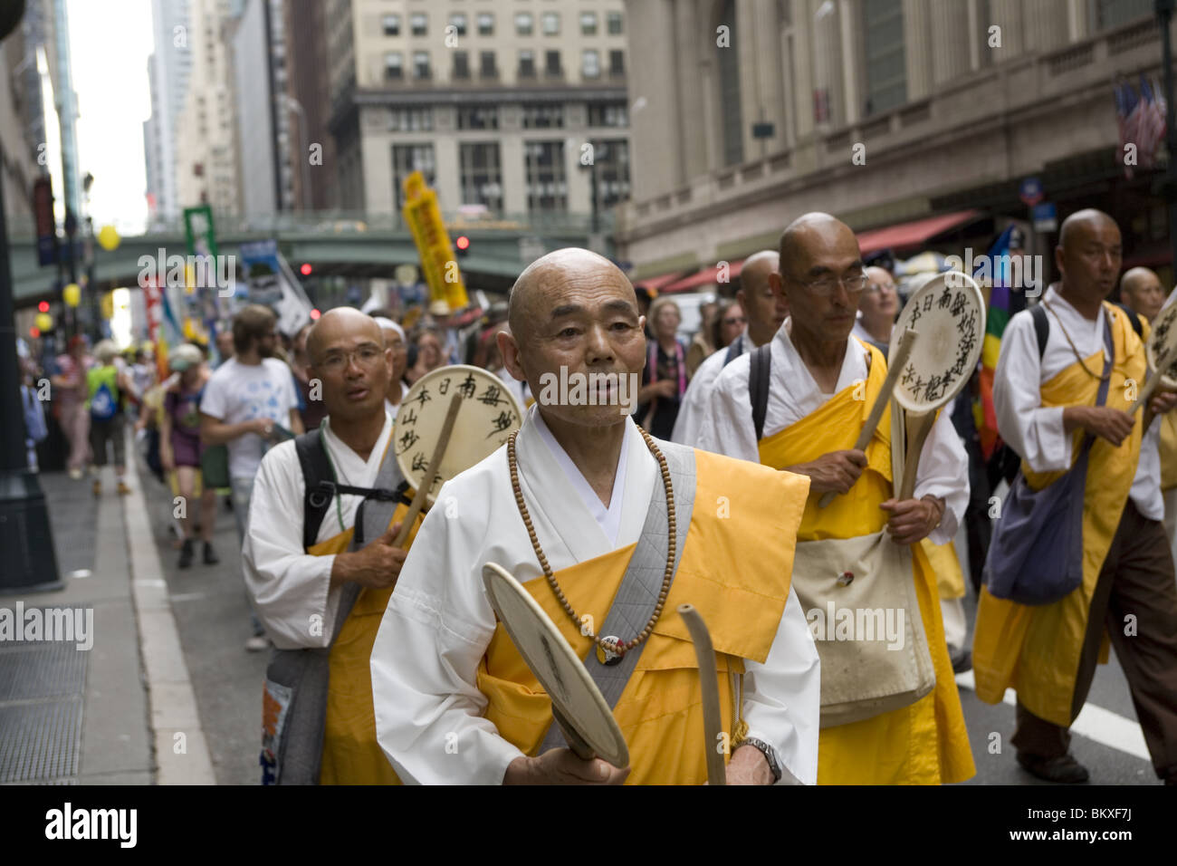 May 2, 2010: International anti-nuclear weapons demonstration and peace march to the United Nations in New York City. Stock Photo
