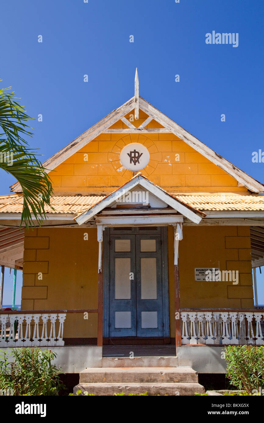 Brightly colored buildings on the Caribbean Island of Roseau, Dominica