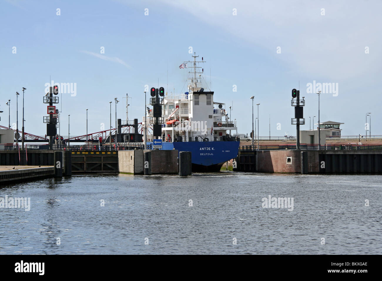 The Locks at Ijmuiden with the North Sea Canal connecting Amsterdam to the open North Sea Velsen The Netherlands Europe Stock Photo