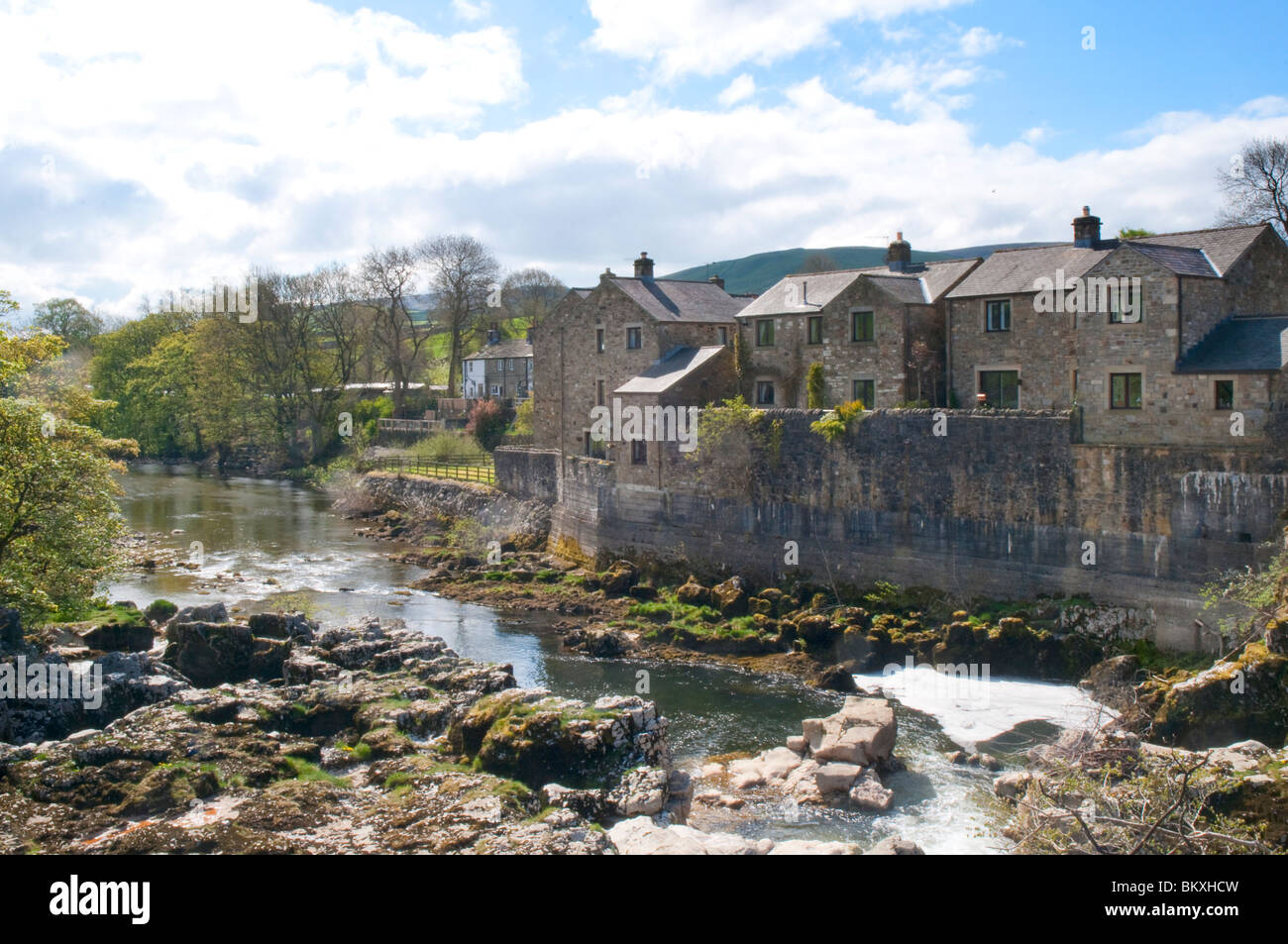 The village of Grassington in the Yorkshire Dales and Linton Falls