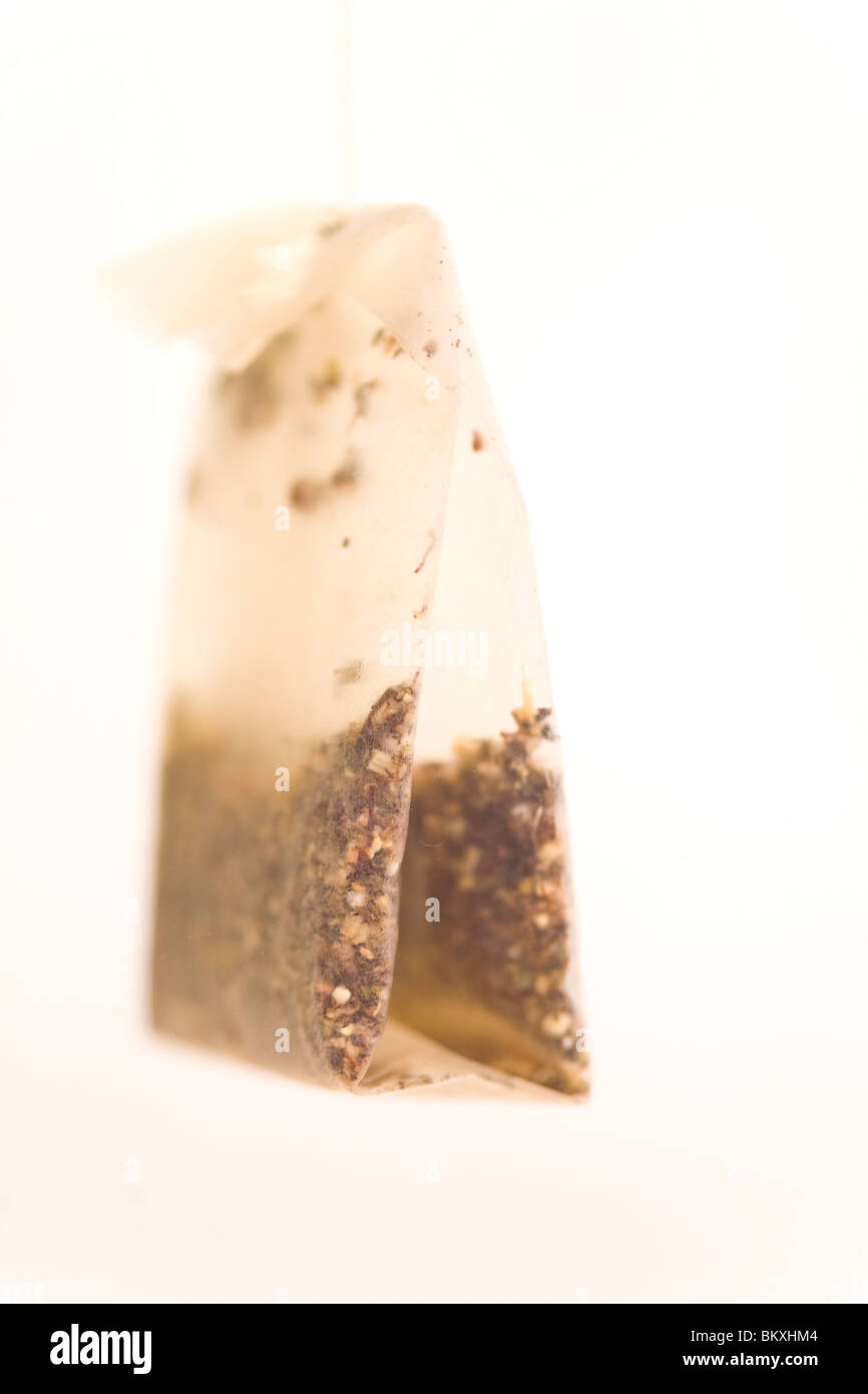 Close up of a wet bag of green tea Stock Photo