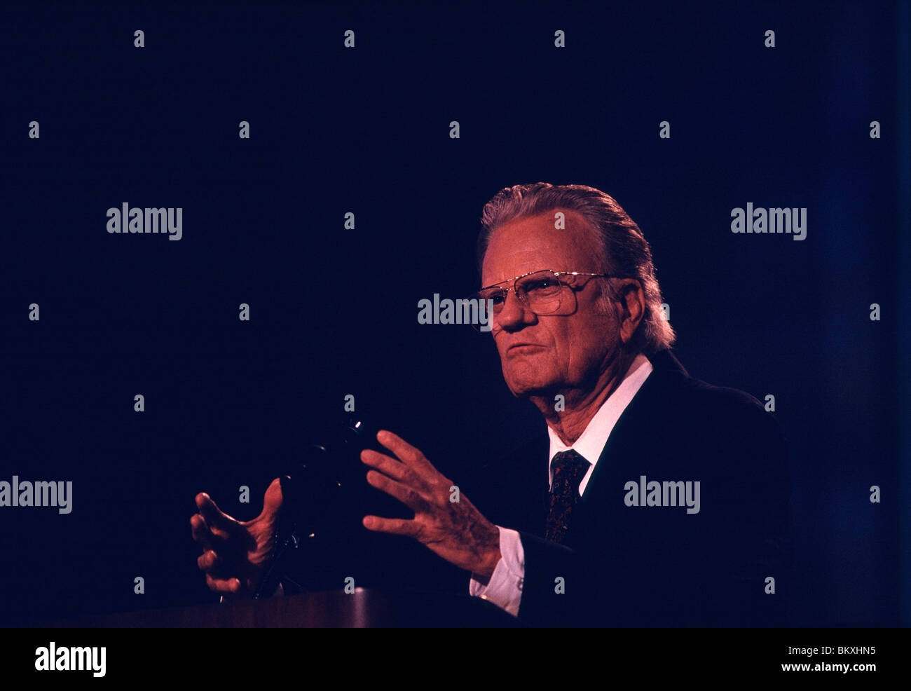 Christian Evangelist William (Billy) F. Graham Preaching inside the Cow Palace in Daly City, California. Stock Photo