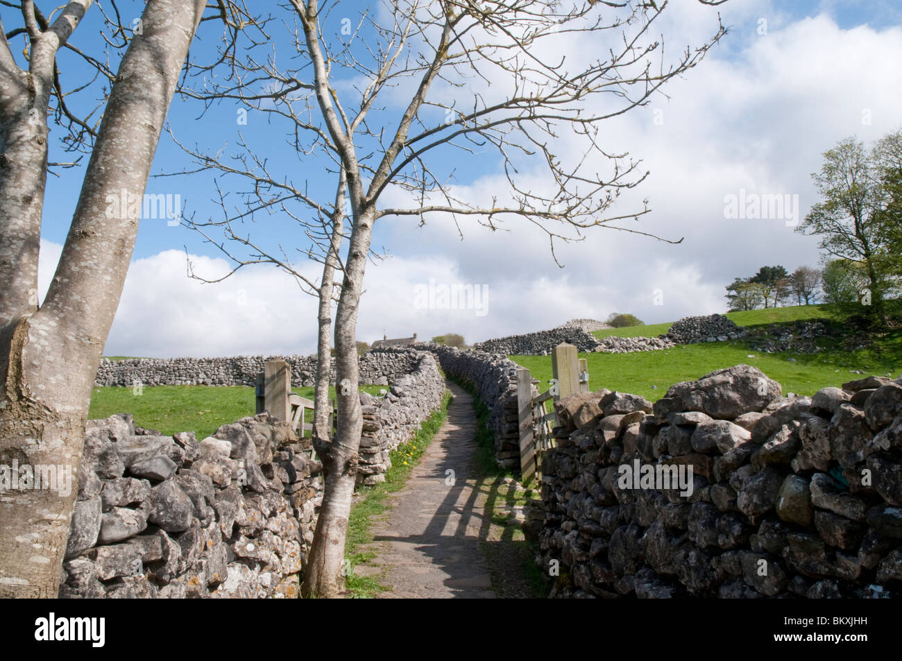 The village of Grassington in the Yorkshire Dales and Linton Falls Stock Photo