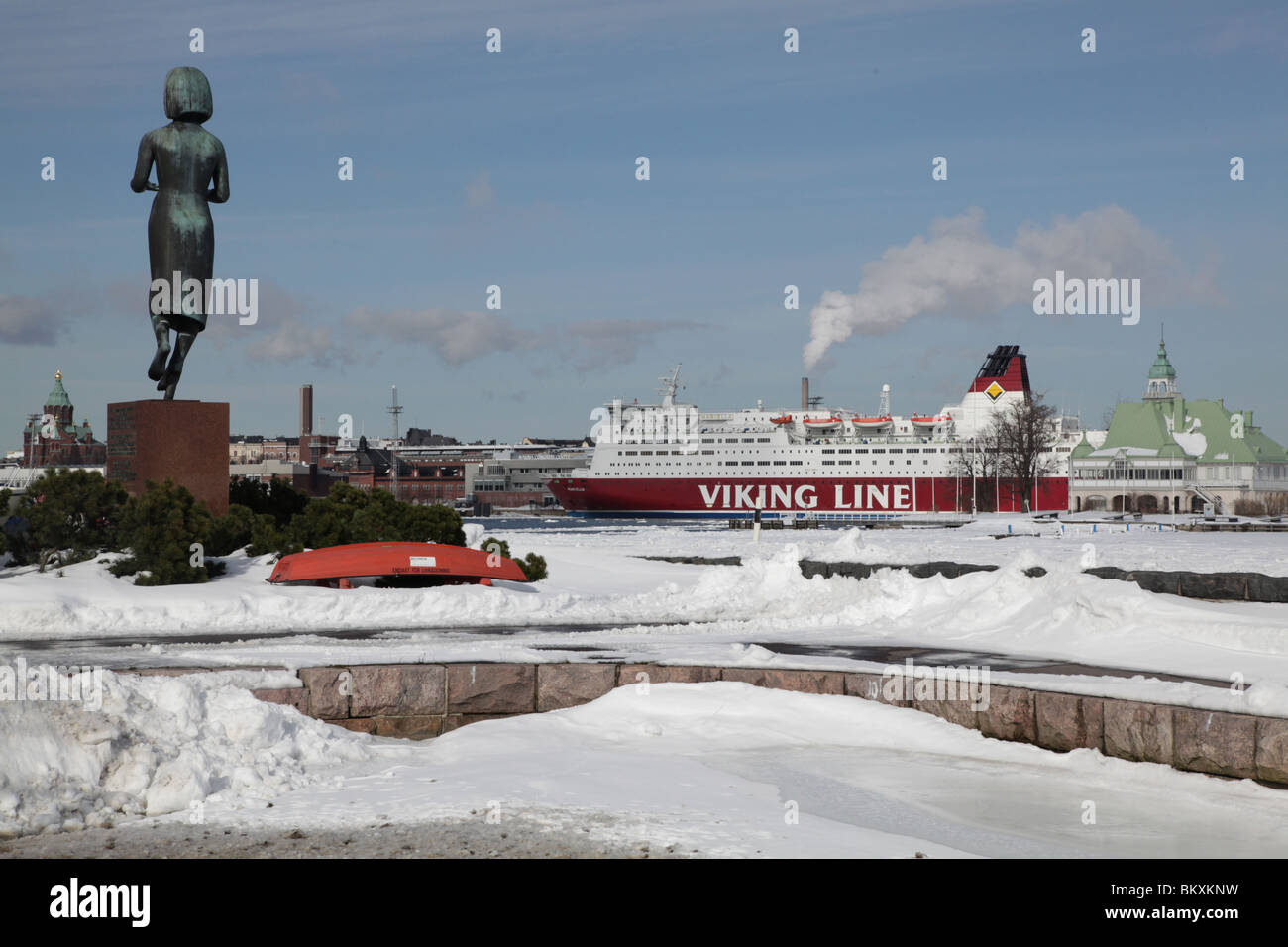 Helsinki main south harbour Olympia Terminal Statue of Peace Winter