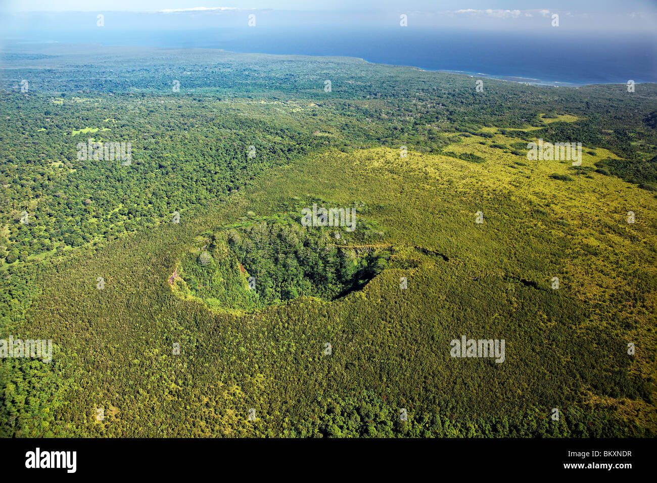 Aerial view of Mt Matavanu crater, Savaii, Samoa Stock Photo