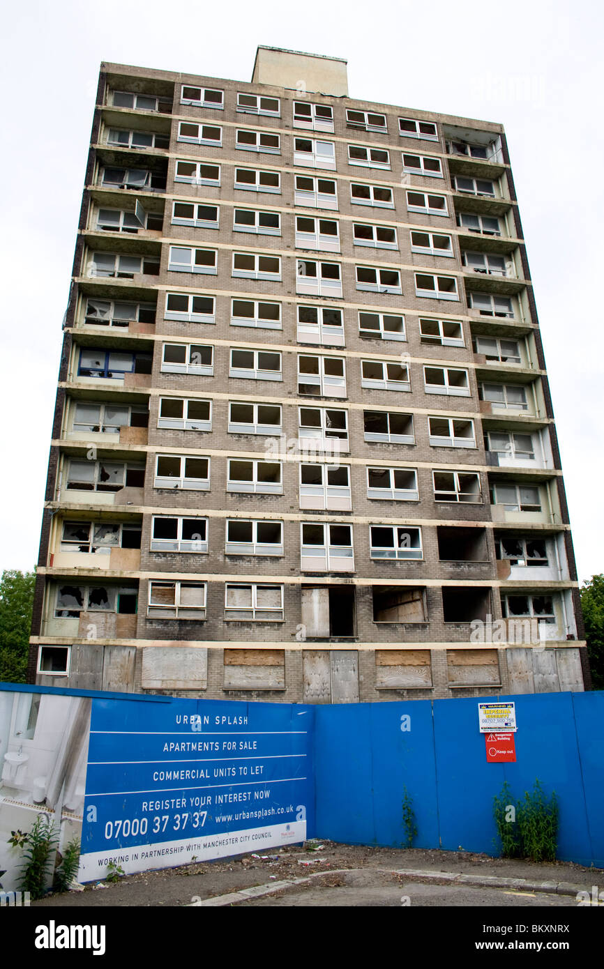 Tower block ready to be demolished and renovated in the Ancoats area of Manchester Stock Photo