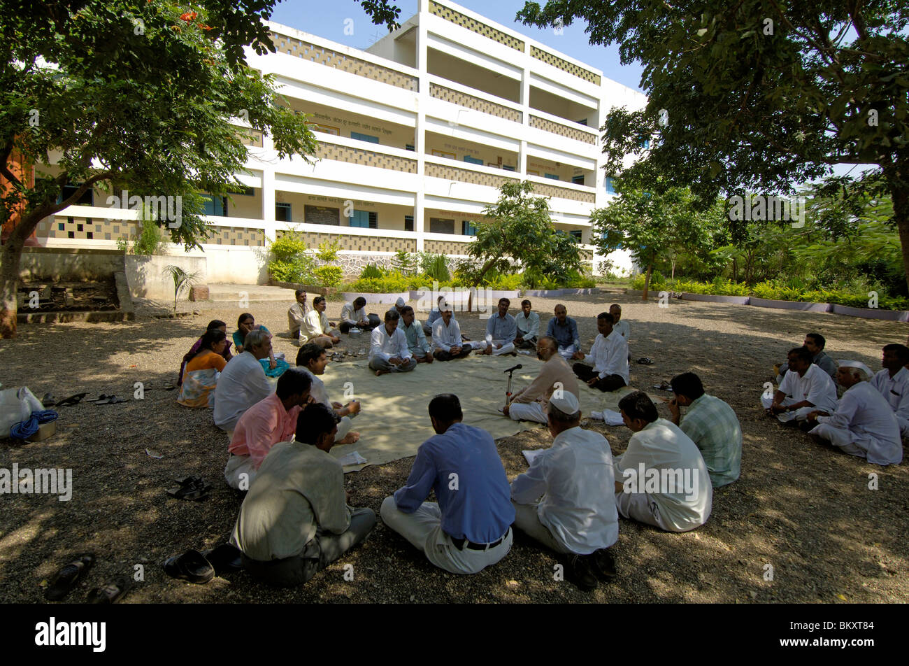 Teachers staff meeting in the school at Ralegan Siddhi near Pune, Maharashtra, India Stock Photo