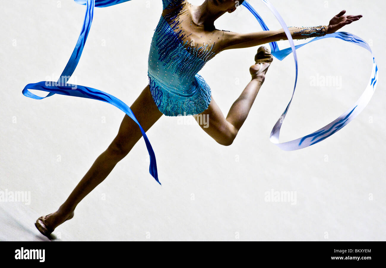 Gymnast performing individual ribbon dance Stock Photo Alamy