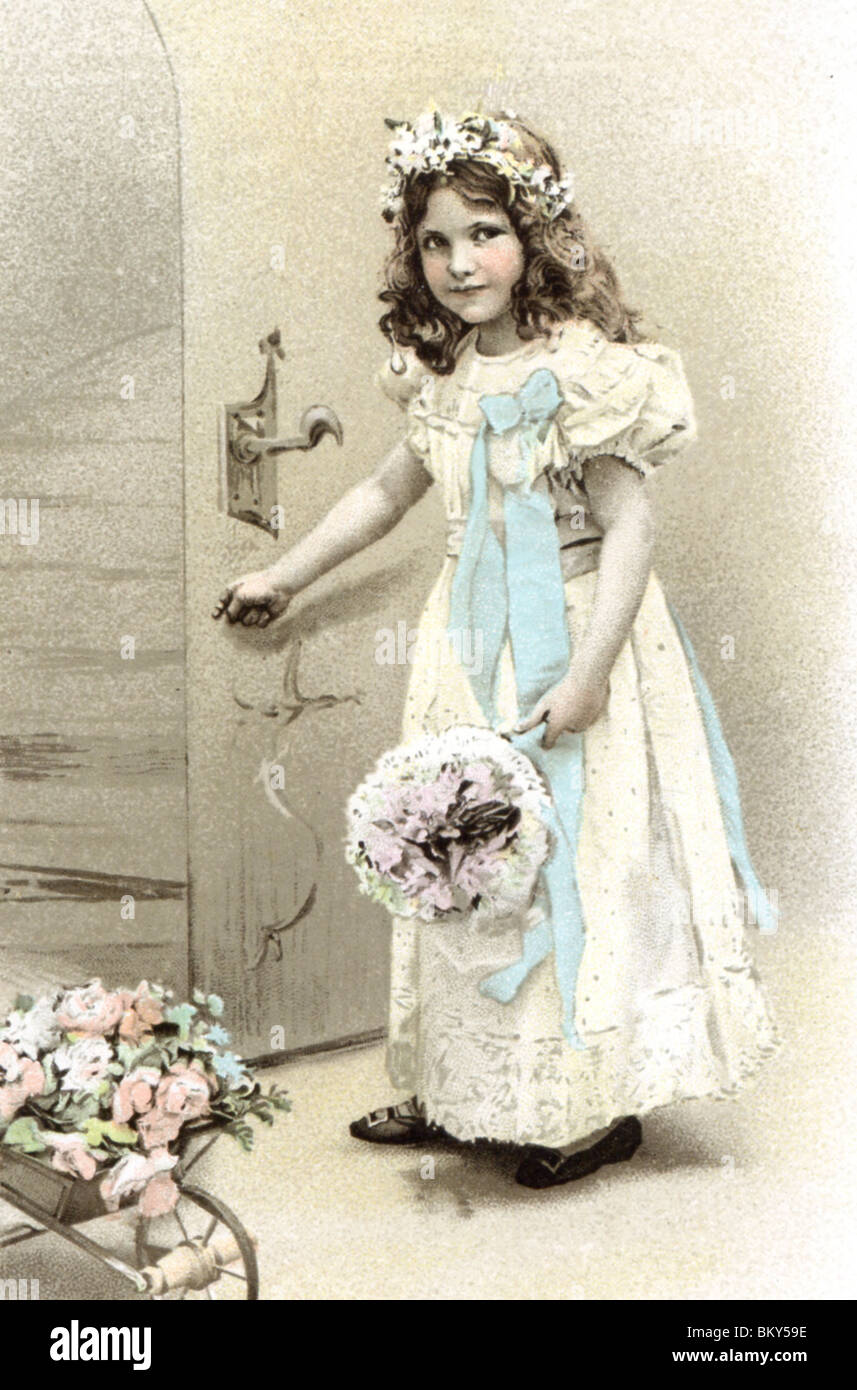 Girl Holding a Bouquet of Flowers Stock Photo - Alamy