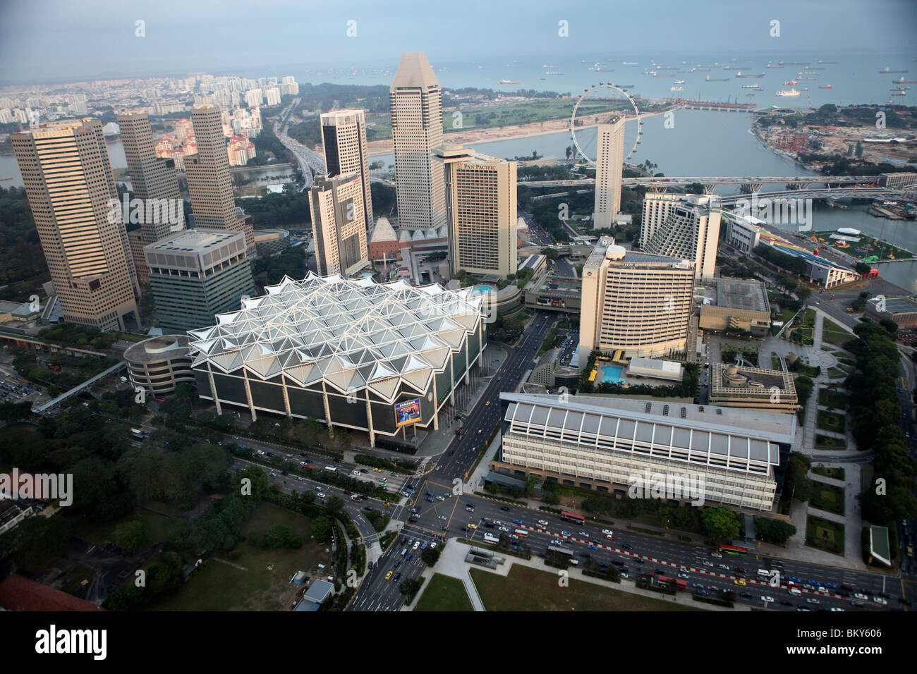 Aerial view of Singapore as seen from the Swissotel Stamford Hotel in Singapore. Stock Photo