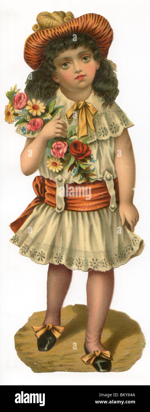 Young Girl in Summer Dress carrying a Posy of Roses Stock Photo
