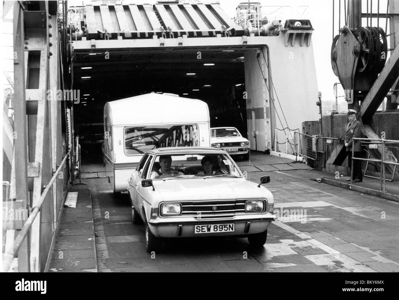 1975 Ford Cortina disembarking cross channel ferry, 1979. Stock Photo