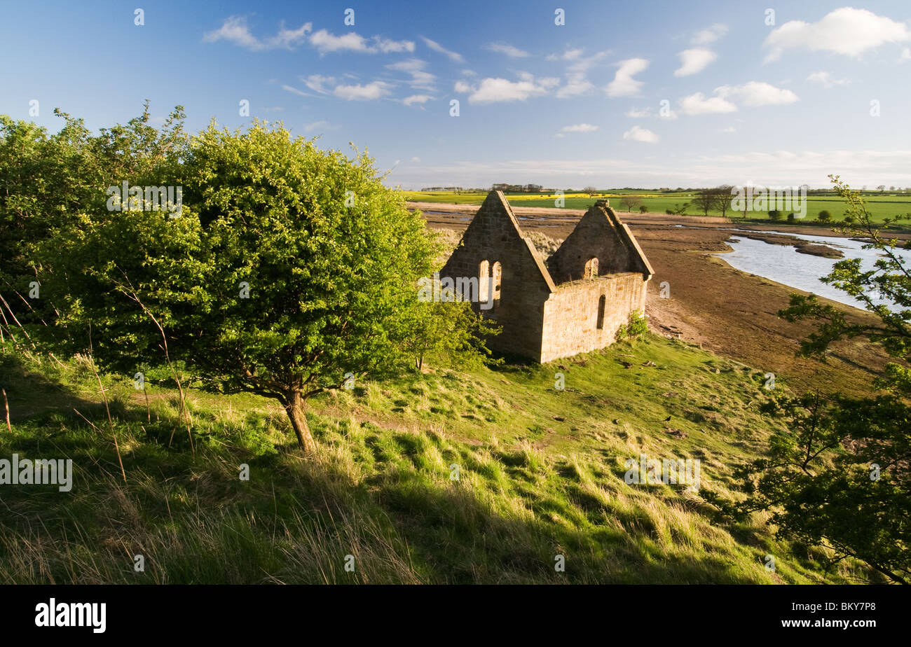 Ruin of Norman Chapel on Church Hill Alnmouth Stock Photo