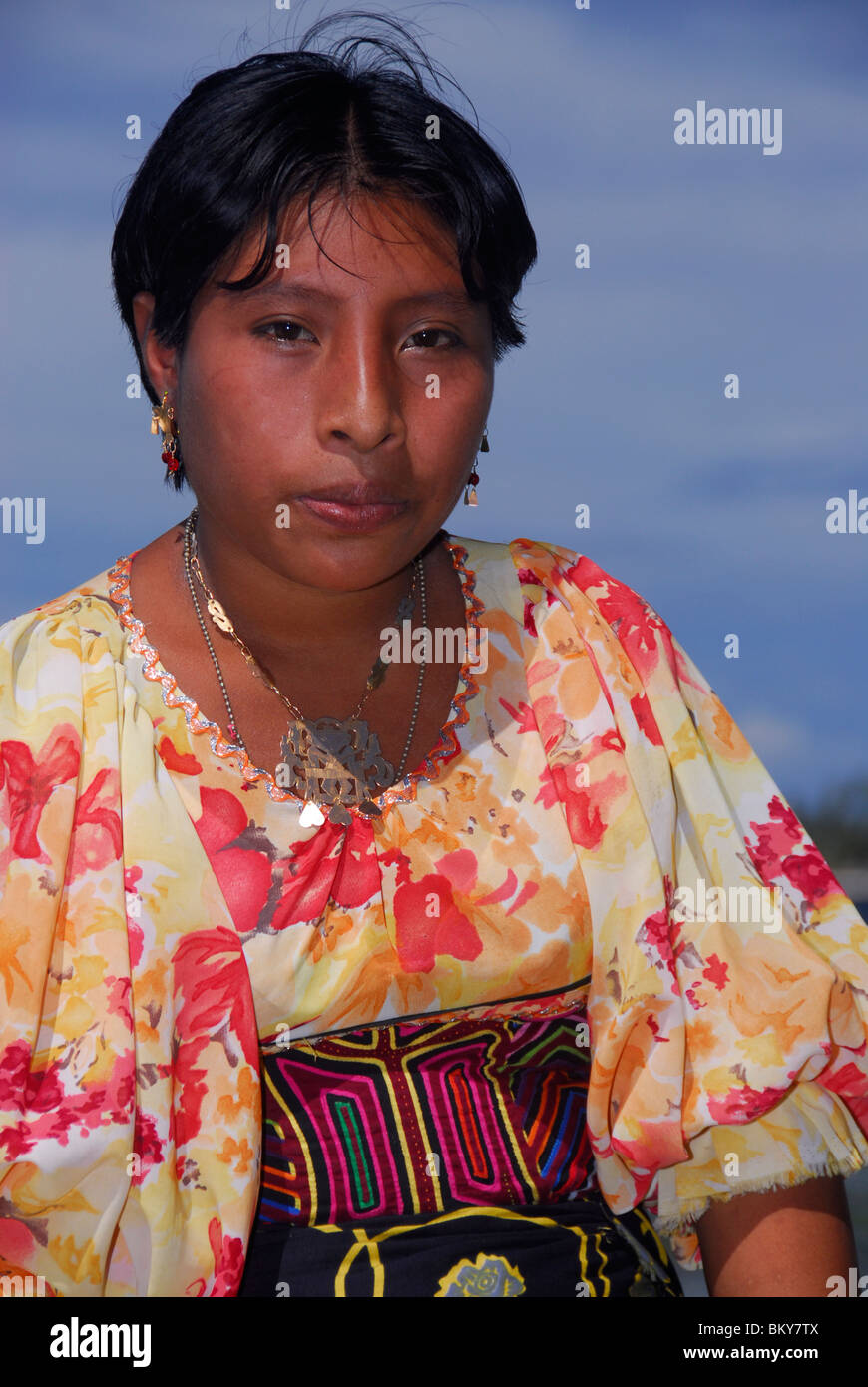 Portrait of a young Kuna indian woman, Rio Sidra area, Archipelago San