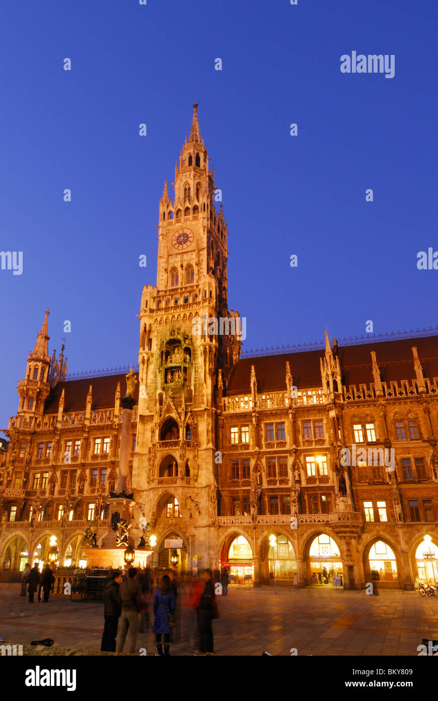 Mary's Square with Marian column and New City Hall, Munich, Bavaria, Germany Stock Photo