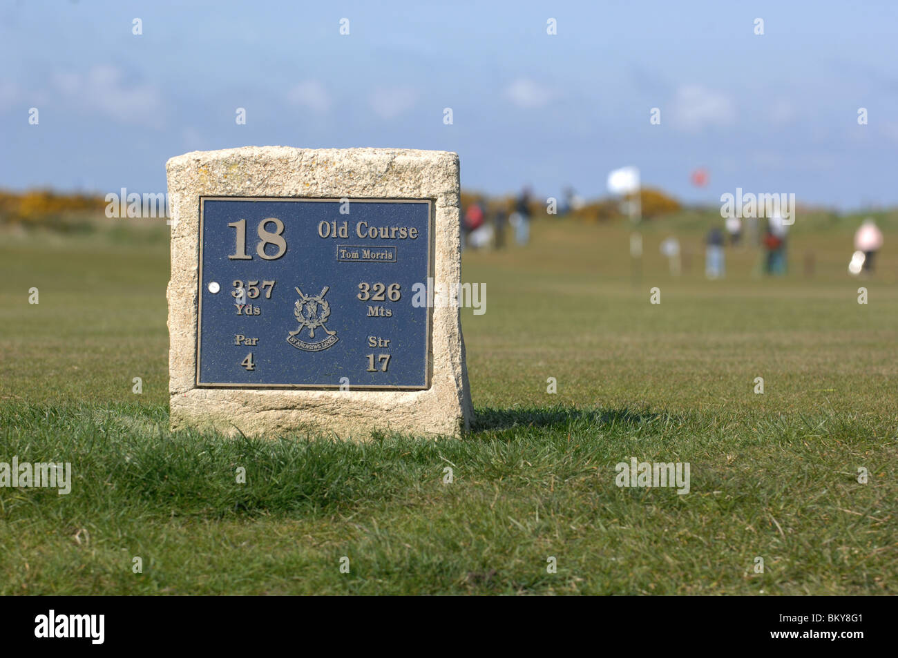 18 hole of the old course St Andrews, the home of golf. Stock Photo