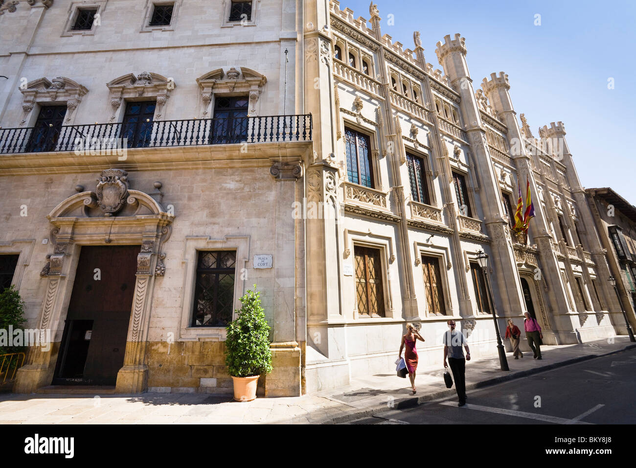 Town Hall at the Placa de Cort in the sunlight, Palma, Mallorca, Spain, Europe Stock Photo
