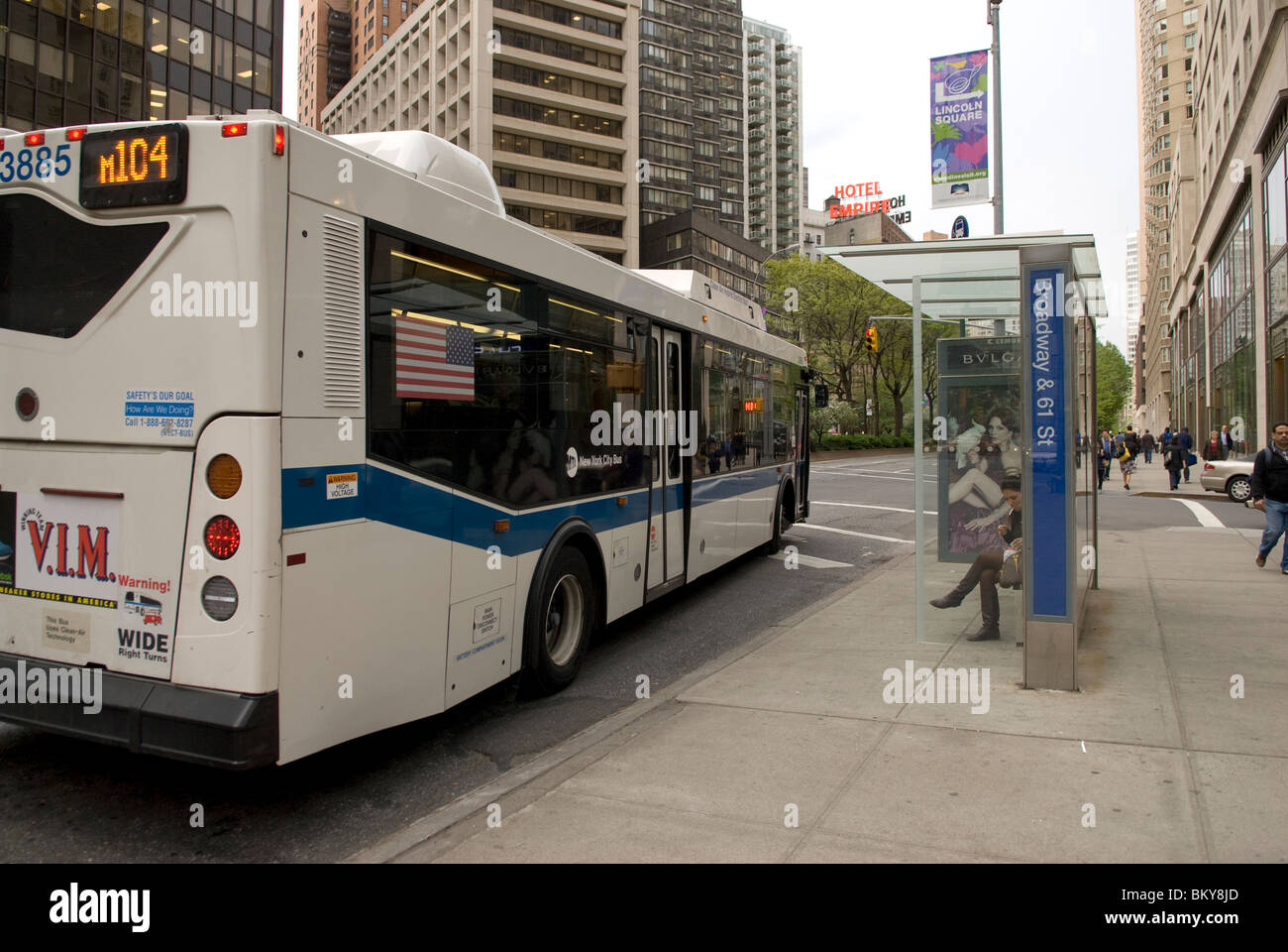 M104 Bus, via Broadway, Columbus Circle,  Public Transportation, New York City, 2010 Stock Photo