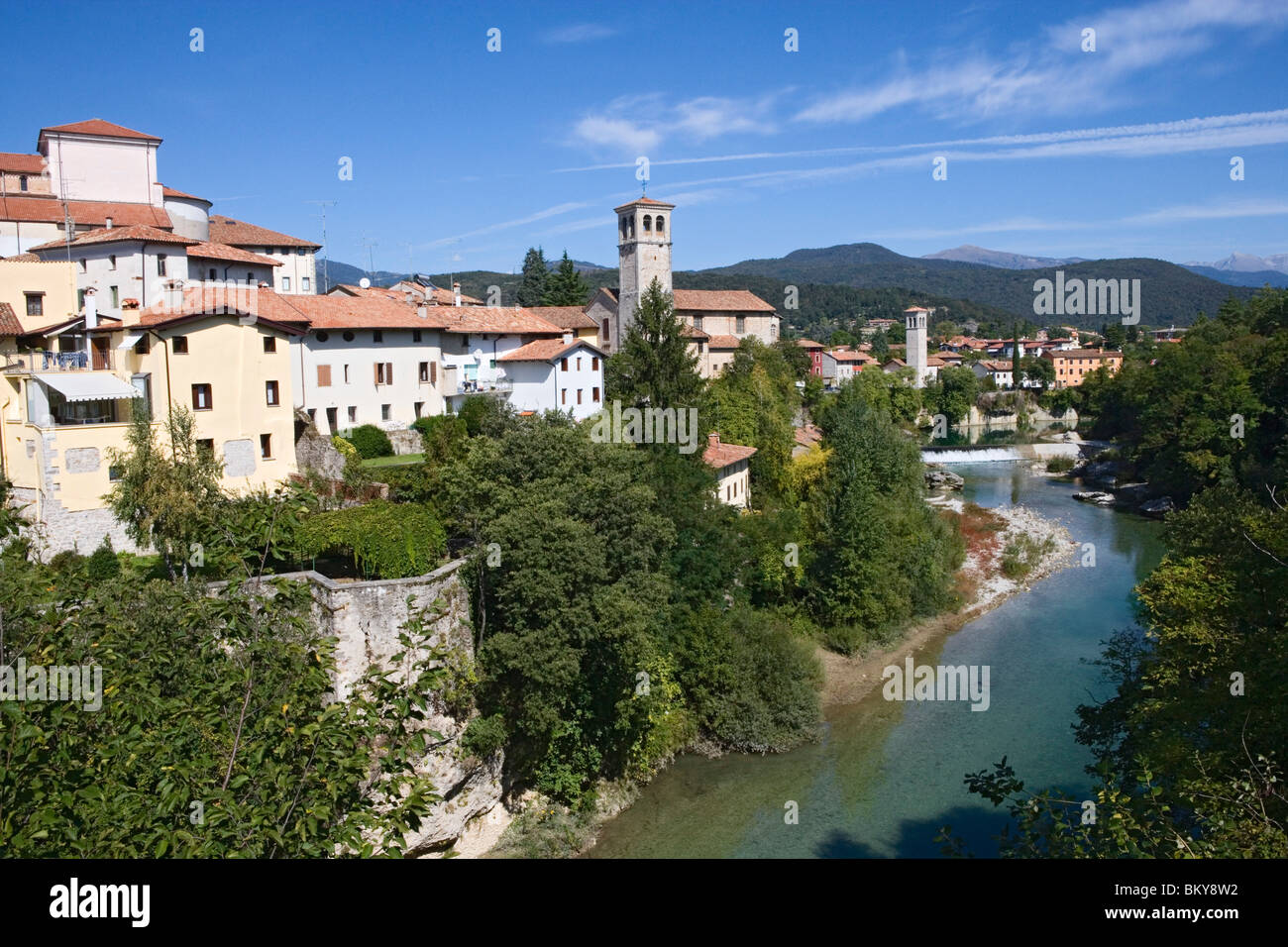 Natisone river and the old town of Cividale del Friuli, Friuli-Venezia Giulia, Italy Stock Photo