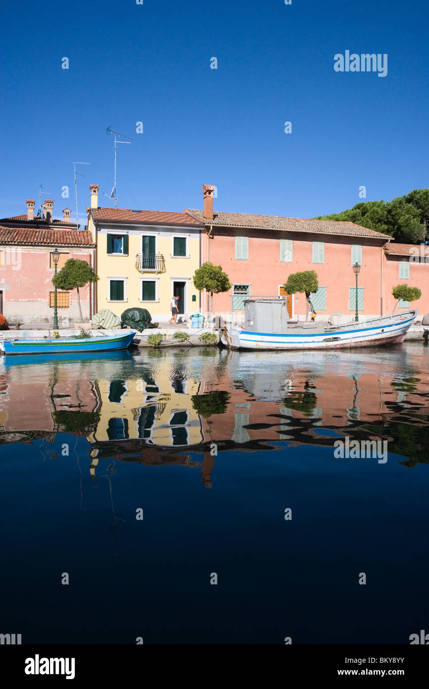 Fishermens houses along Riva San Vito in Grado, Udine province, Friuli-Venezia Giulia, Italy Stock Photo