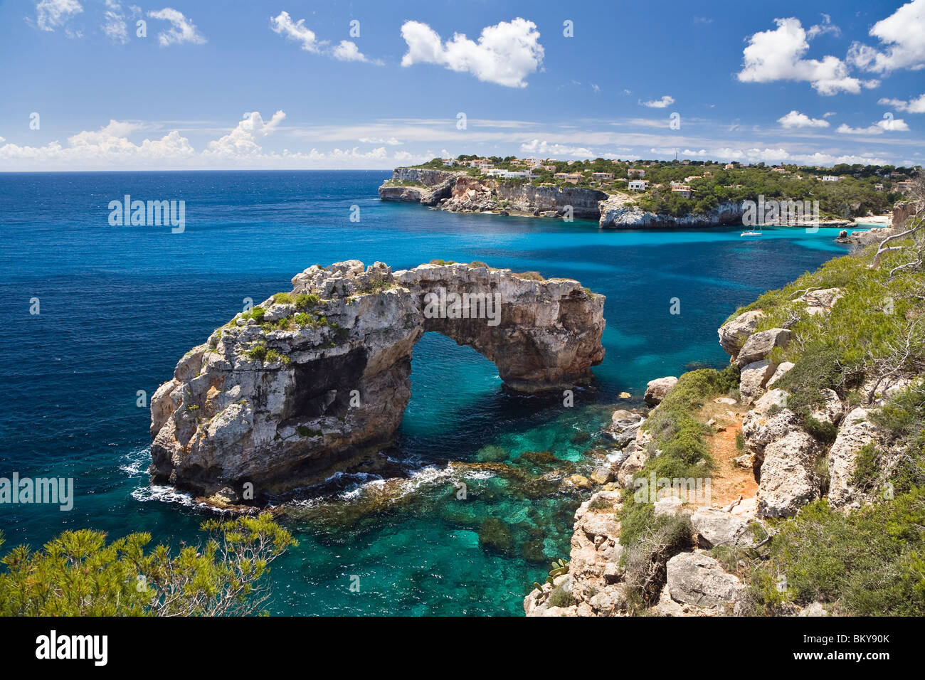 Archway of Es Pontas in the sunlight, Cala Santanyi, Mallorca, Balearic Islands, Spain, Europe Stock Photo