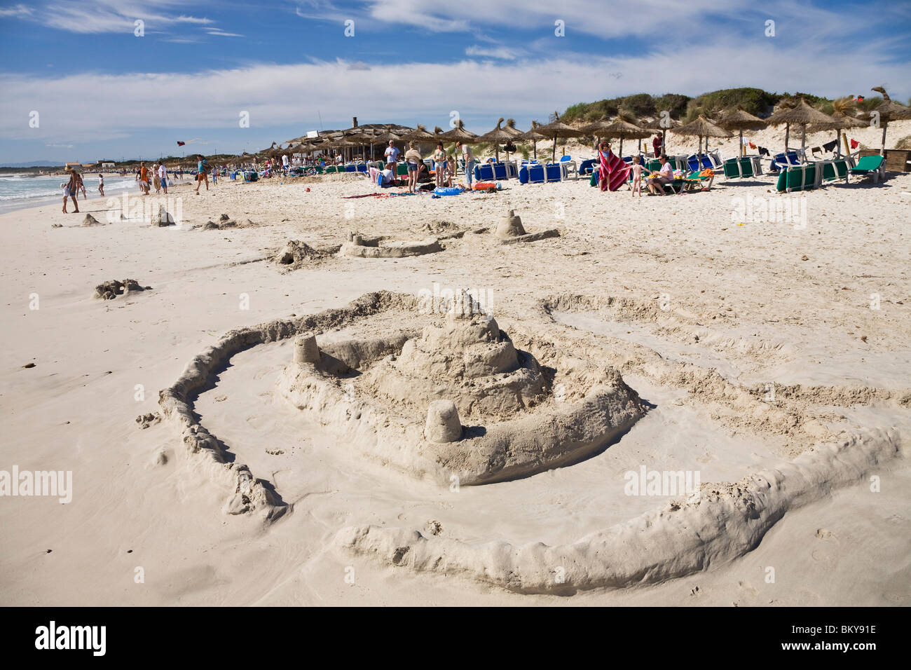 Sandcastle on the beach of Es Trenc, Mallorca, Balearic Islands, Spain, Europe Stock Photo