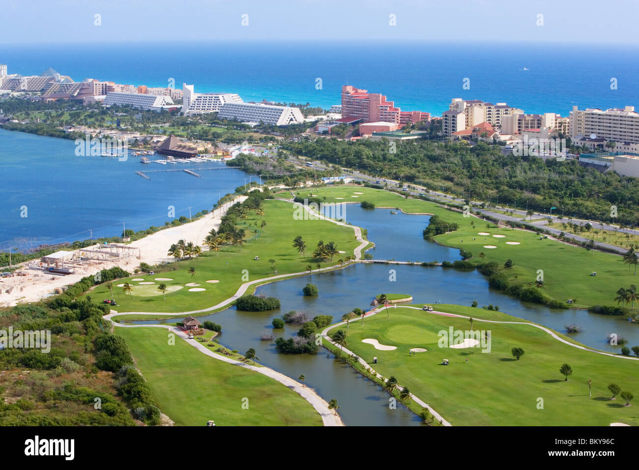 Aerial view of the Hilton Cancun Spa Resort in the Zona Hotelera, Cancun, State of Quintana Roo, Peninsula Yucatan, Mexico Stock Photo