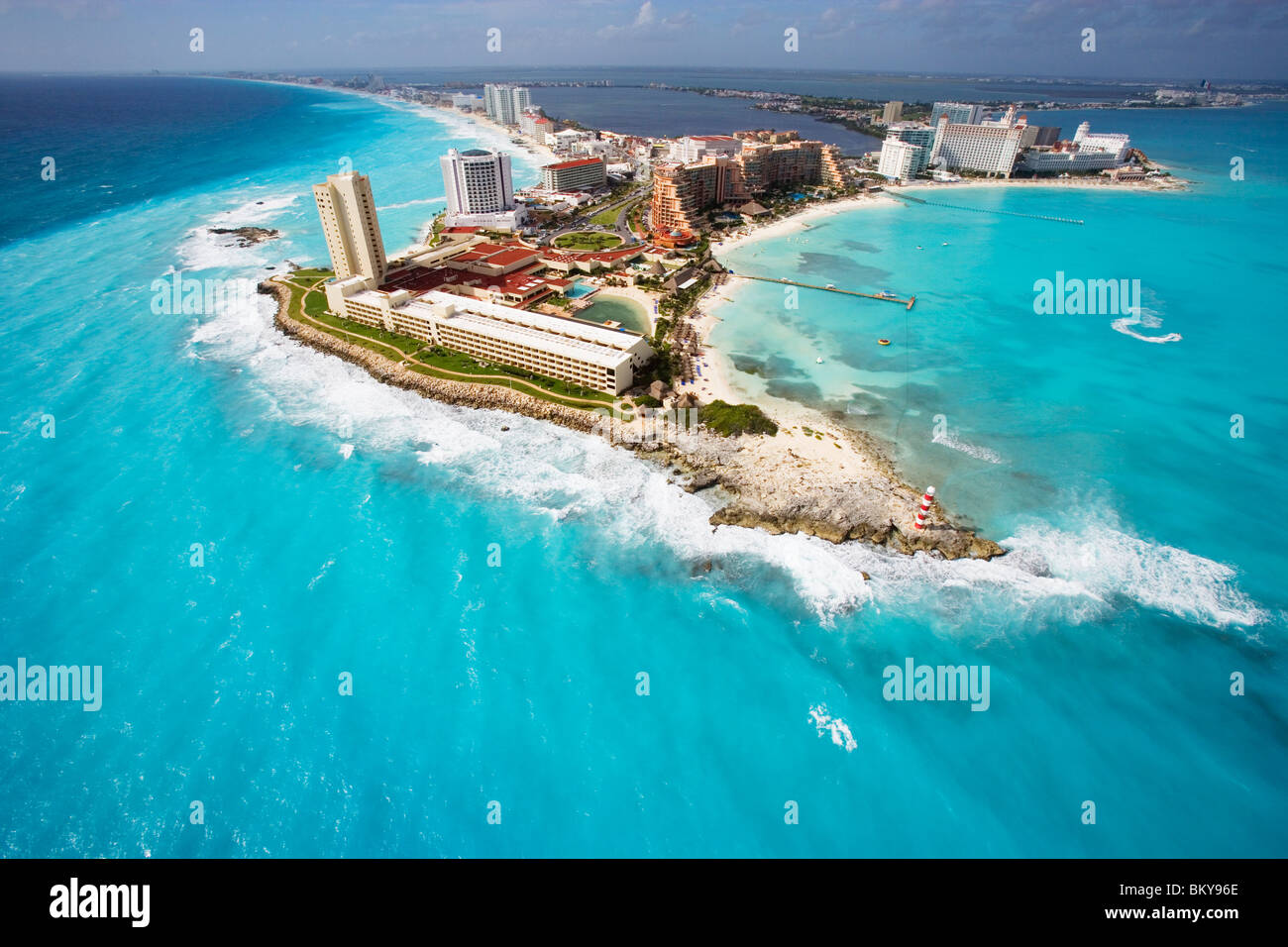 Aerial of Punta Cancun, Cancun, State of Quintana Roo, Peninsula Yucatan, Mexico Stock Photo