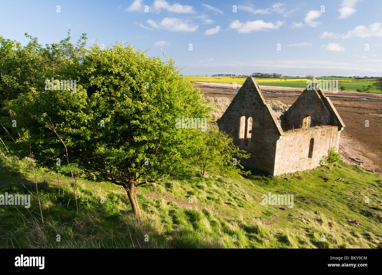 Ruin of Norman Chapel on Church Hill Alnmouth Stock Photo