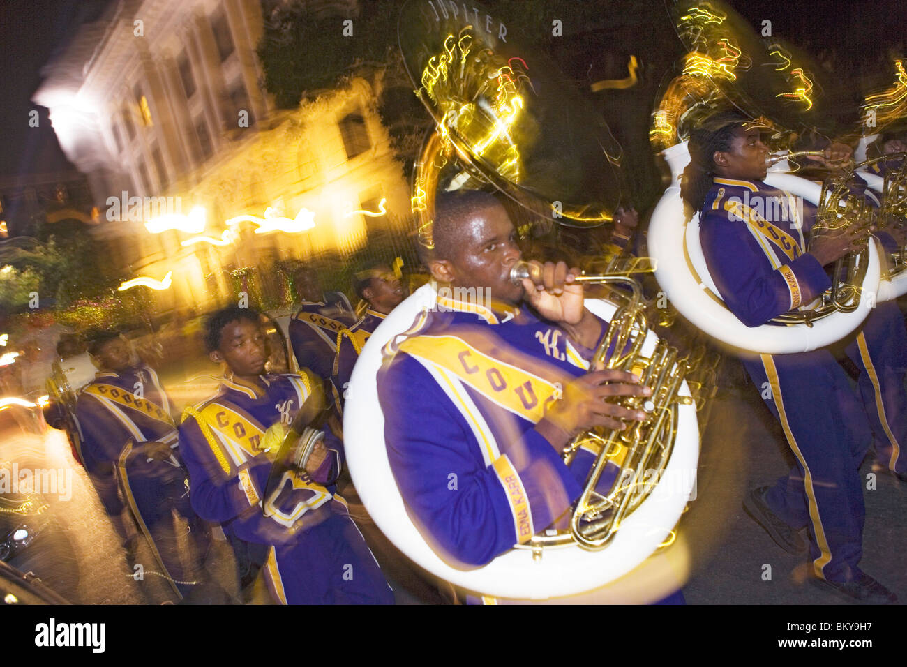 Sousaphone player in a Brass Parade in the French Quarter, New Orleans