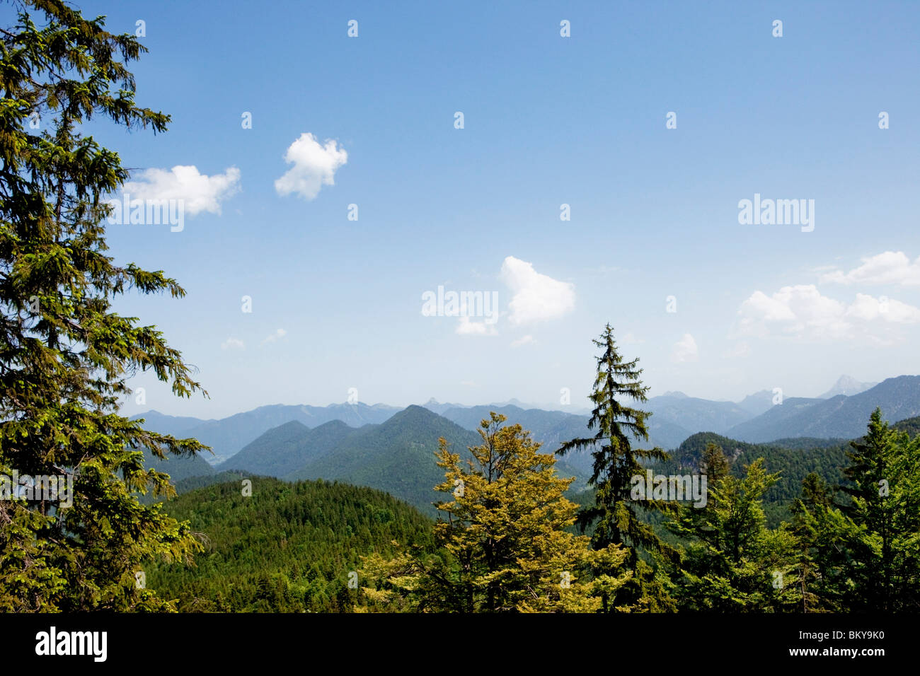 View from mountain Staffel over Bavarian Footalps, Jachenau, Bavaria, Germany Stock Photo