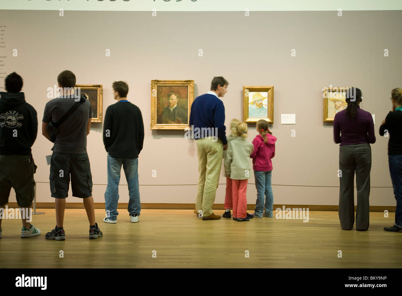 Visitors, Van Gogh Museum, Visitors looking at paintings of van Gogh, rear view, Van Gogh Museum, Amsterdam, Holland, Netherland Stock Photo