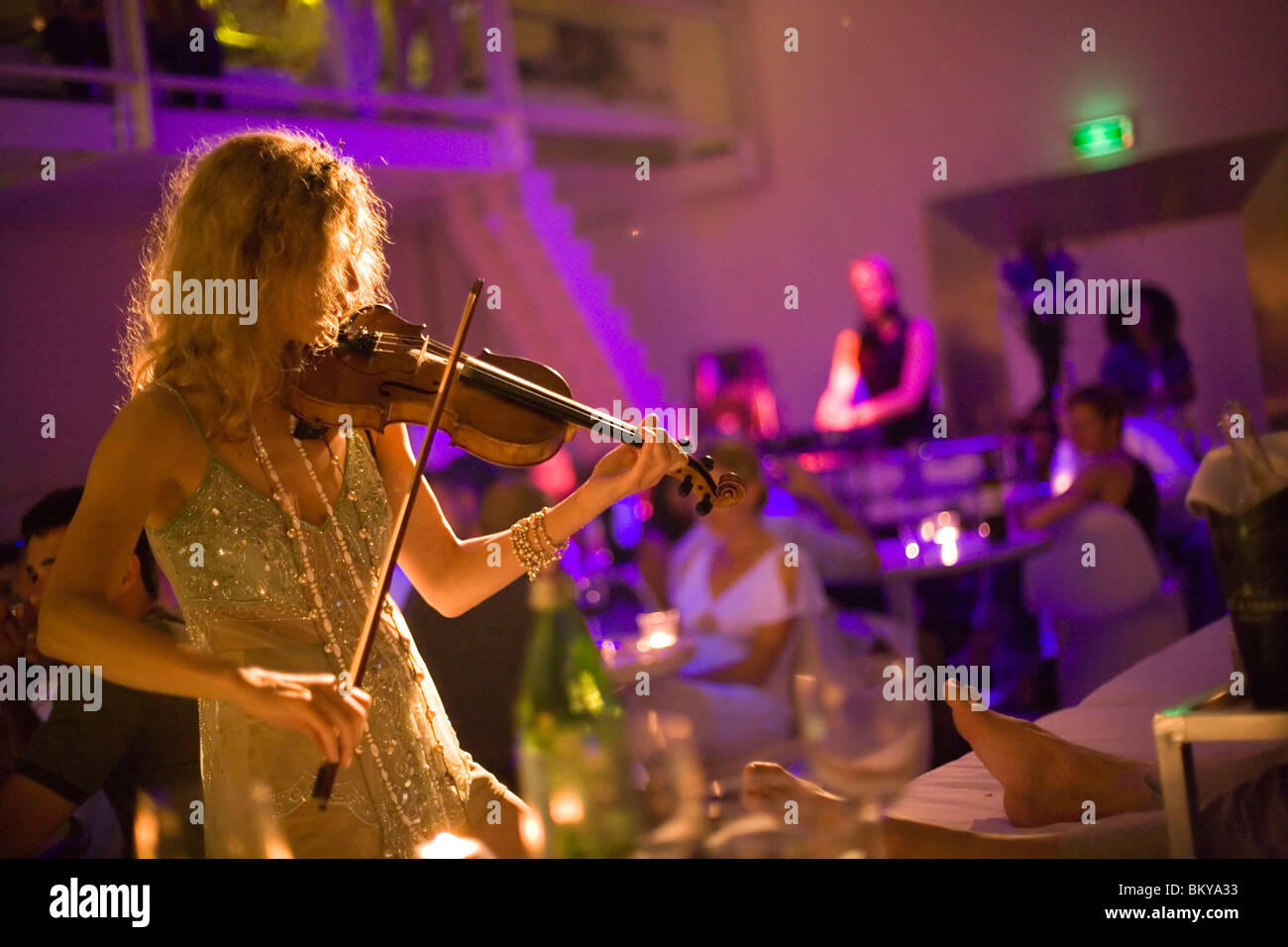 Violin Performance, Restaurant, Young woman during a violin