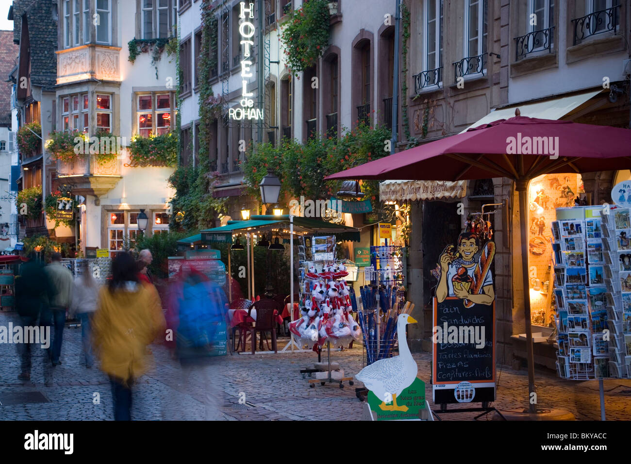 Souvenir shop at Rue de Maroquin, Souvenir shop at Rue de Maroquin at old town in the evening, Strasbourg, Alsace, France Stock Photo