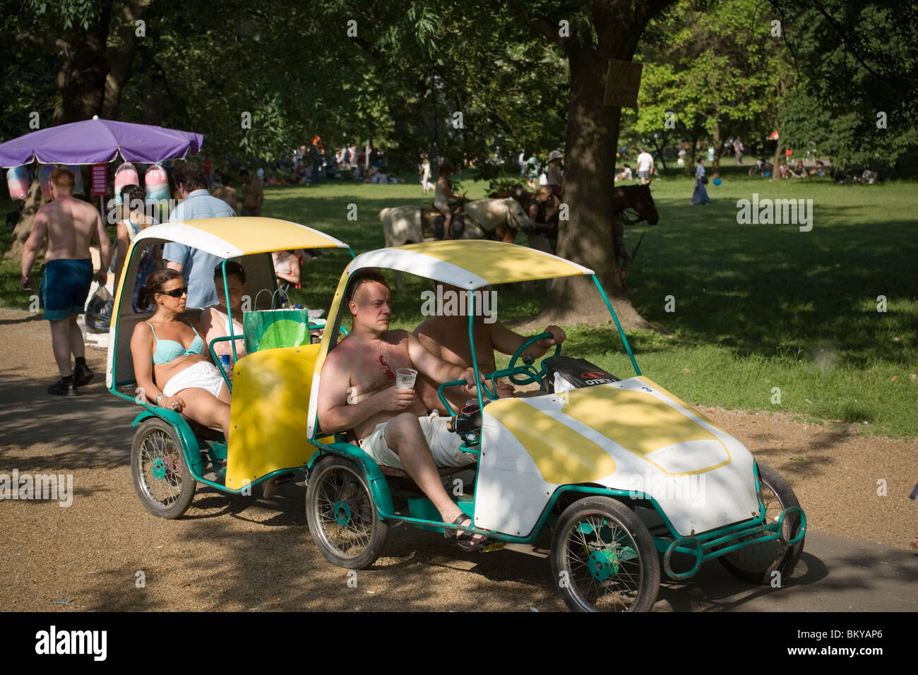 Rent a pedal car on Margaret Island, Rent a pedal car at the wayside on  Margaret Island, Budapest, Hungary Stock Photo - Alamy
