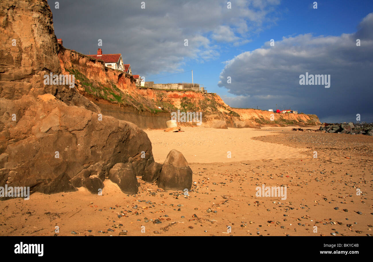 Eroding cliffs and cliff edge properties at Happisburgh, Norfolk