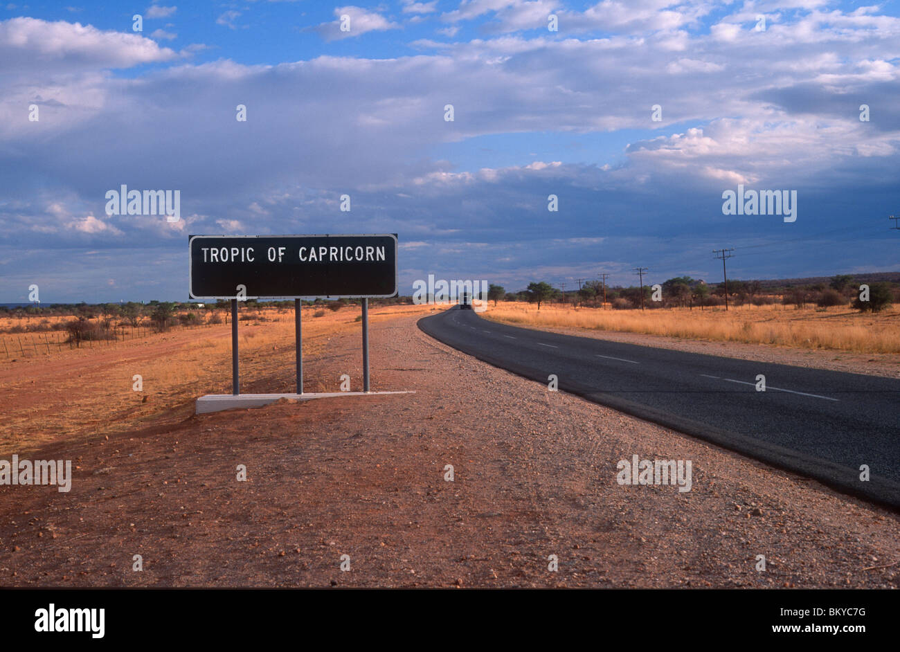 Sign marking the Tropic of Capricorn, Namibia Stock Photo