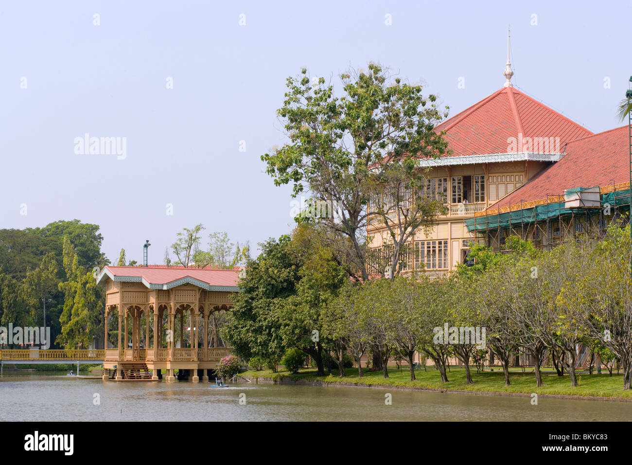 Part of the Vimanmek Teak Mansion, the world's largest golden teak building, Bangkok, Thailand Stock Photo