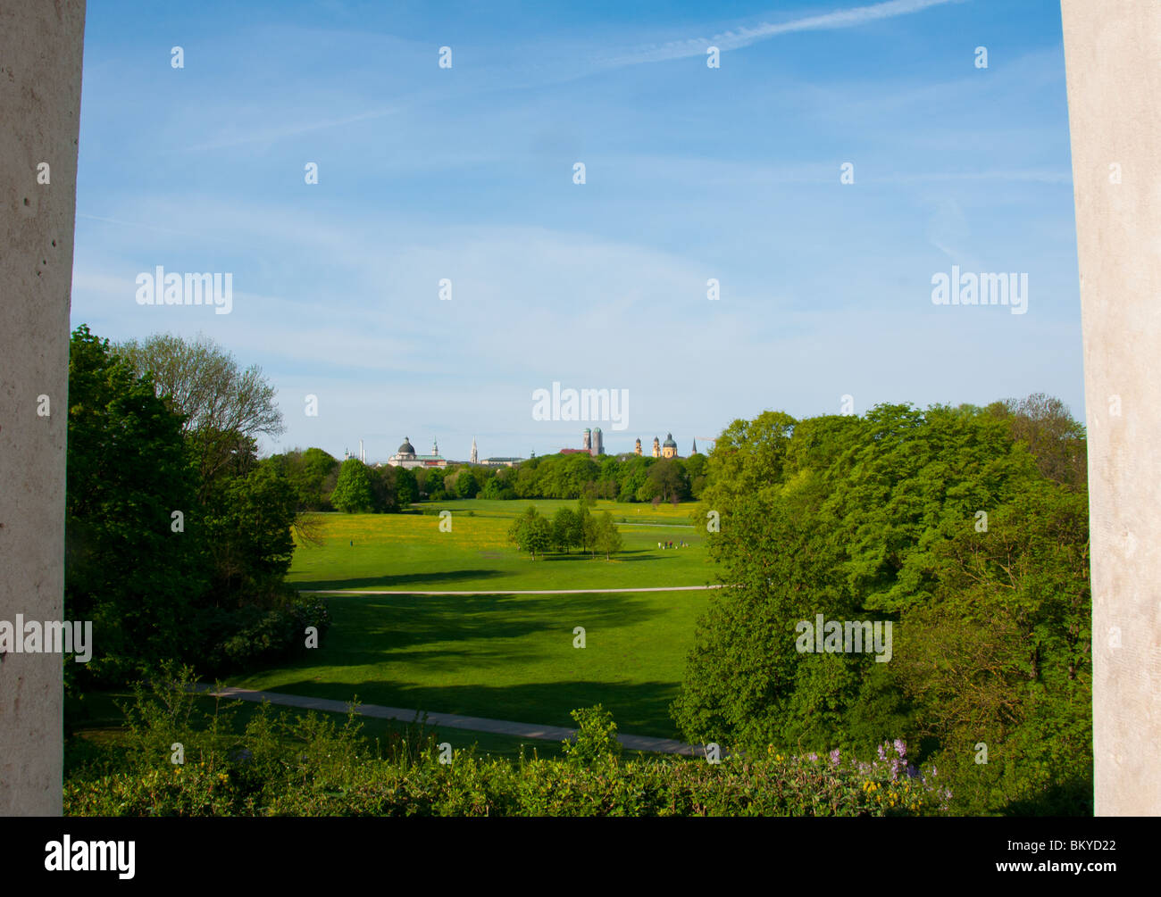 View of the English garden (Munich) seen from Monopteros. Germany. Stock Photo