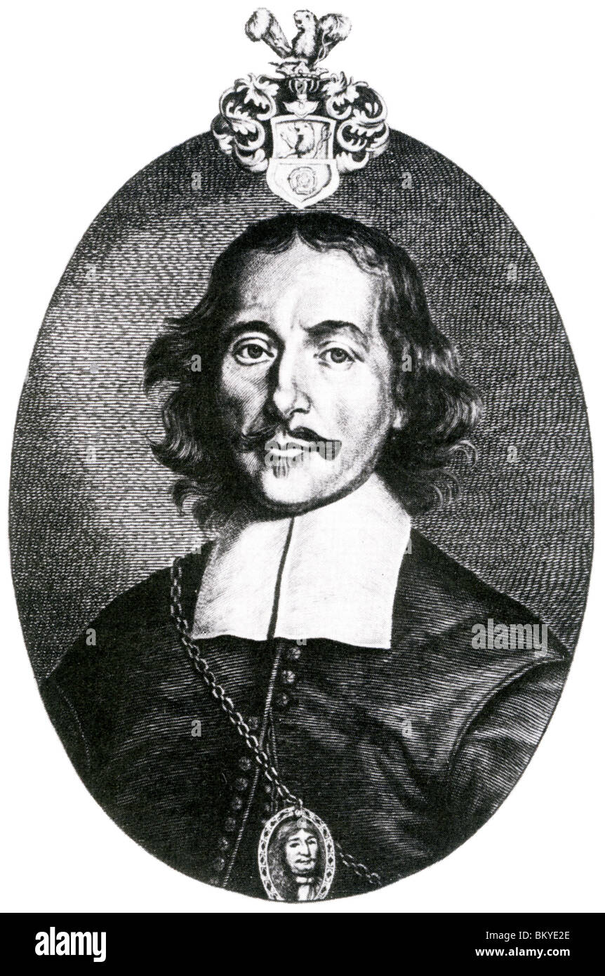 OTTO von GUERICKE as shown in his book 'Experimenta Nova' published in 1672 Stock Photo