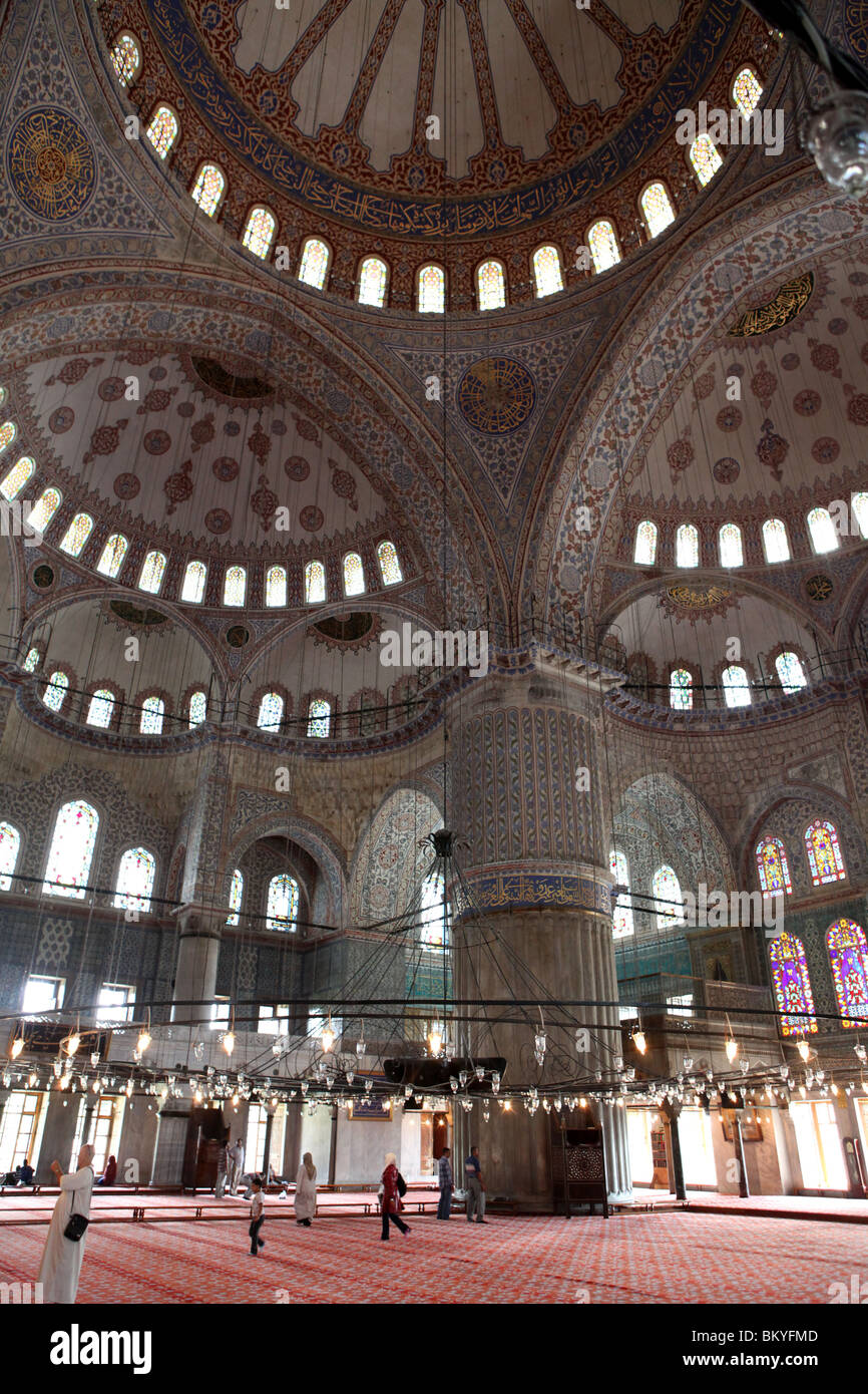 Interior of the Sultan Ahmed Mosque or The Blue Mosque in Istanbul ...