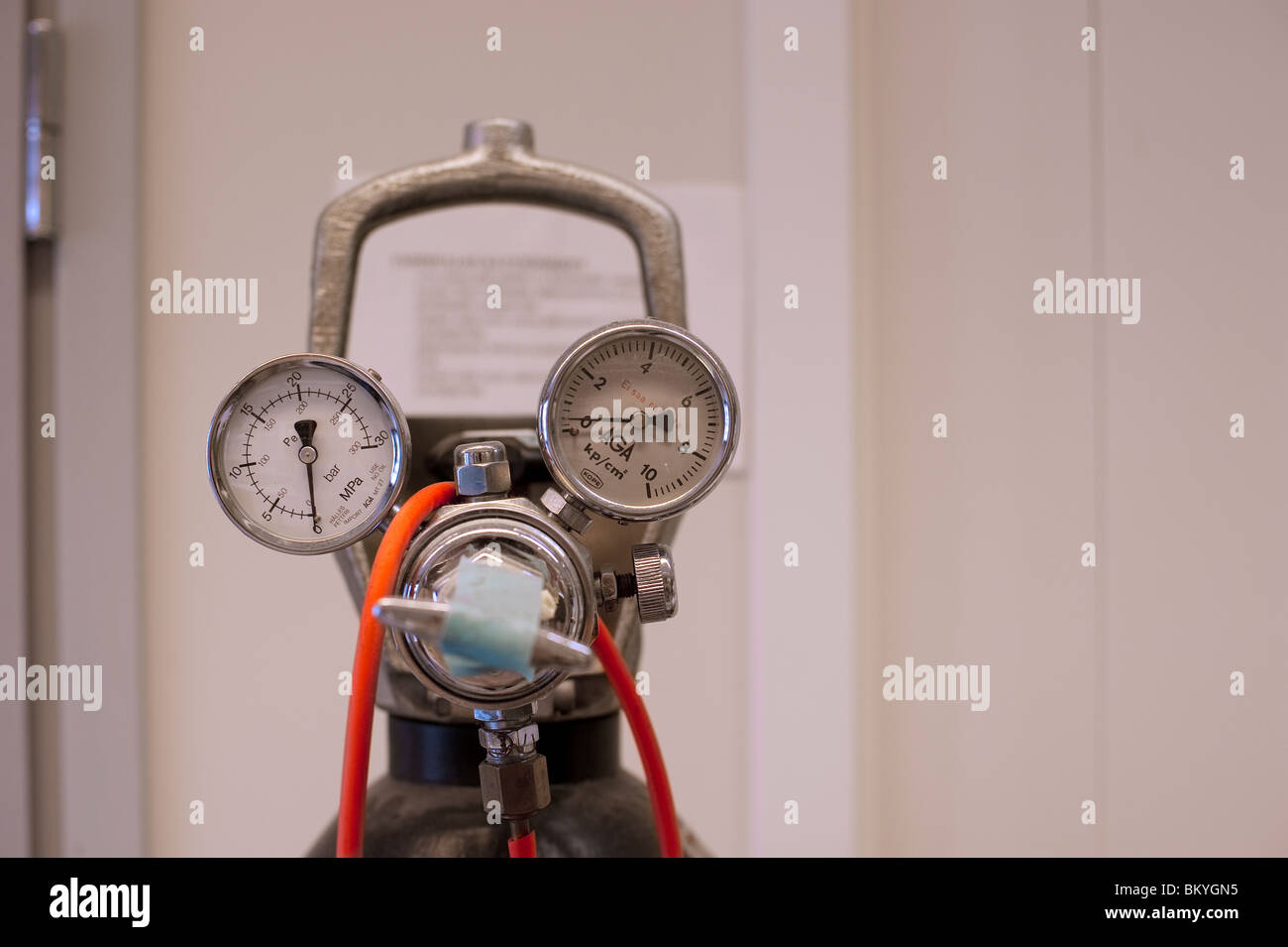 Gas cylinder with pressure meters Stock Photo Alamy
