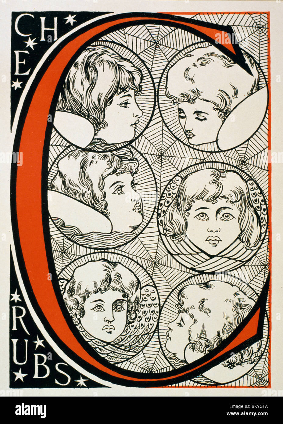 The Letter C (Is for Cherubs),  from book ABC by Theodore Howard,  USA,  Illinois,  Chicago,  Newberry Library Stock Photo